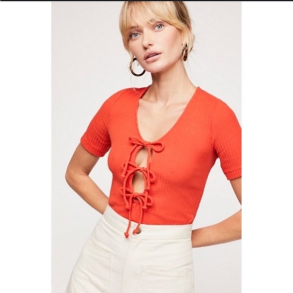 Free People Orange Lace-Up Blouse - Picture 1 of 5